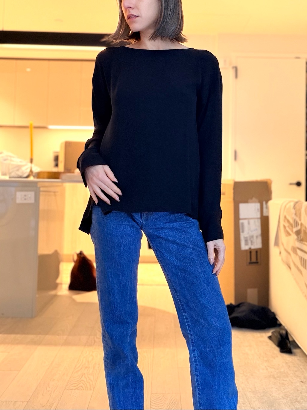 Navy Theory Silk Long-Sleeve Women’s Top